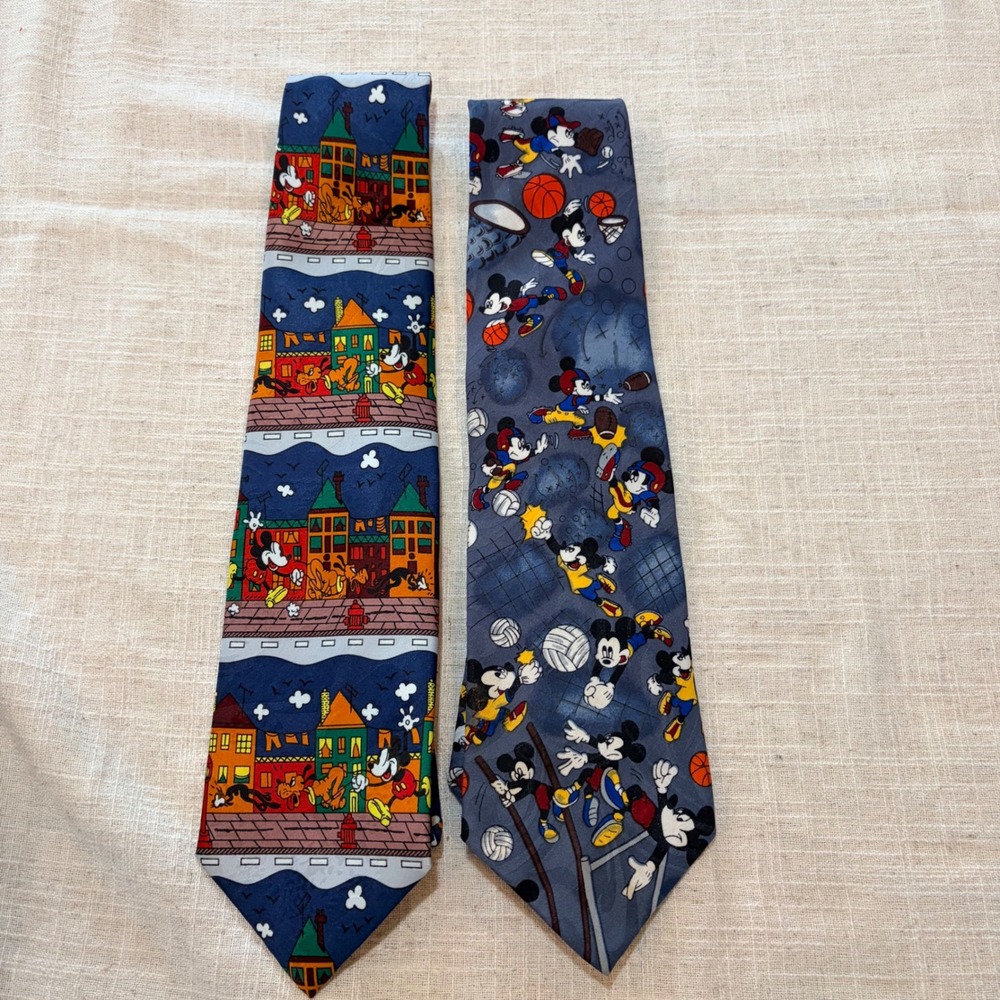 Mickey Unlimited Disney Mens Necktie Set‎ of 2 Mickey Mouse Sports City USA Made